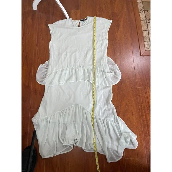 Vero Moda Pastel Midi Dress Ruffle Tiered Mint Green Lined Dress Size L - Picture 9 of 14
